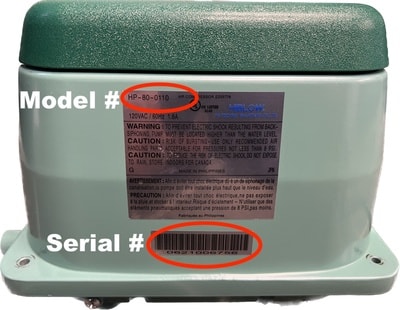 Pump Showing Serial Number and Model Number